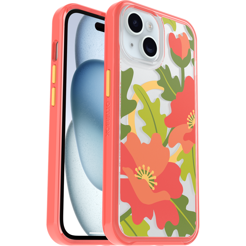 product image 1 - iPhone 16e en iPhone 15/14/13 Hoesje Symmetry Series Clear voor MagSafe Fluttering Flora