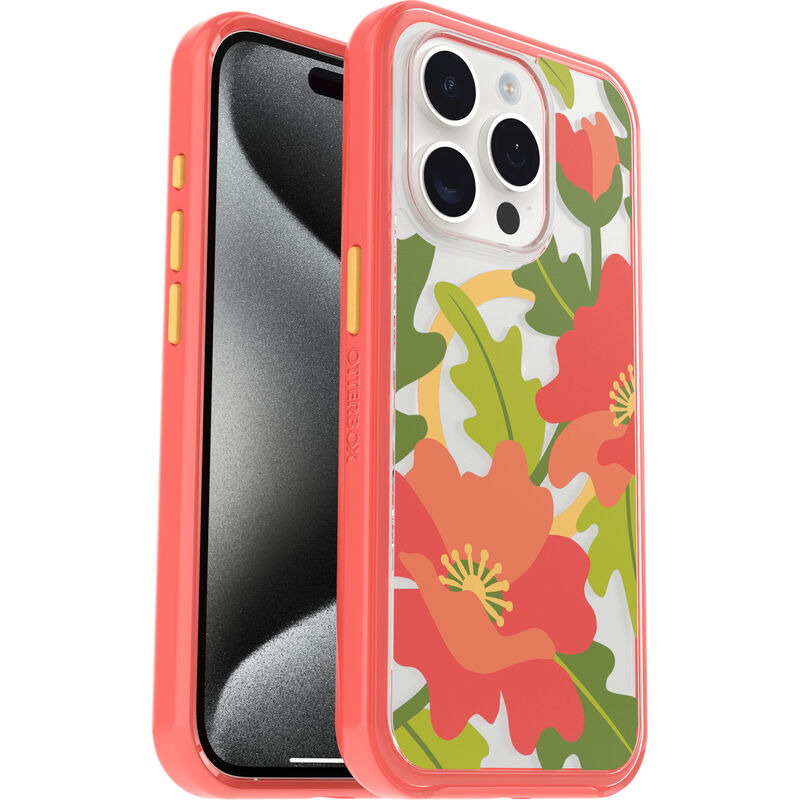 product image 1 - iPhone 15 Pro Hoesje Symmetry Series Clear voor MagSafe Fluttering Flora