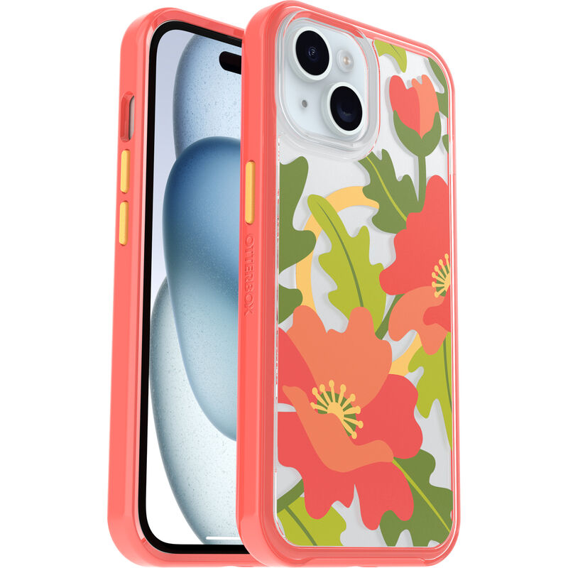 product image 1 - iPhone 13, iPhone 14 en iPhone 15 Hoesje Symmetry Series Clear voor MagSafe Fluttering Flora
